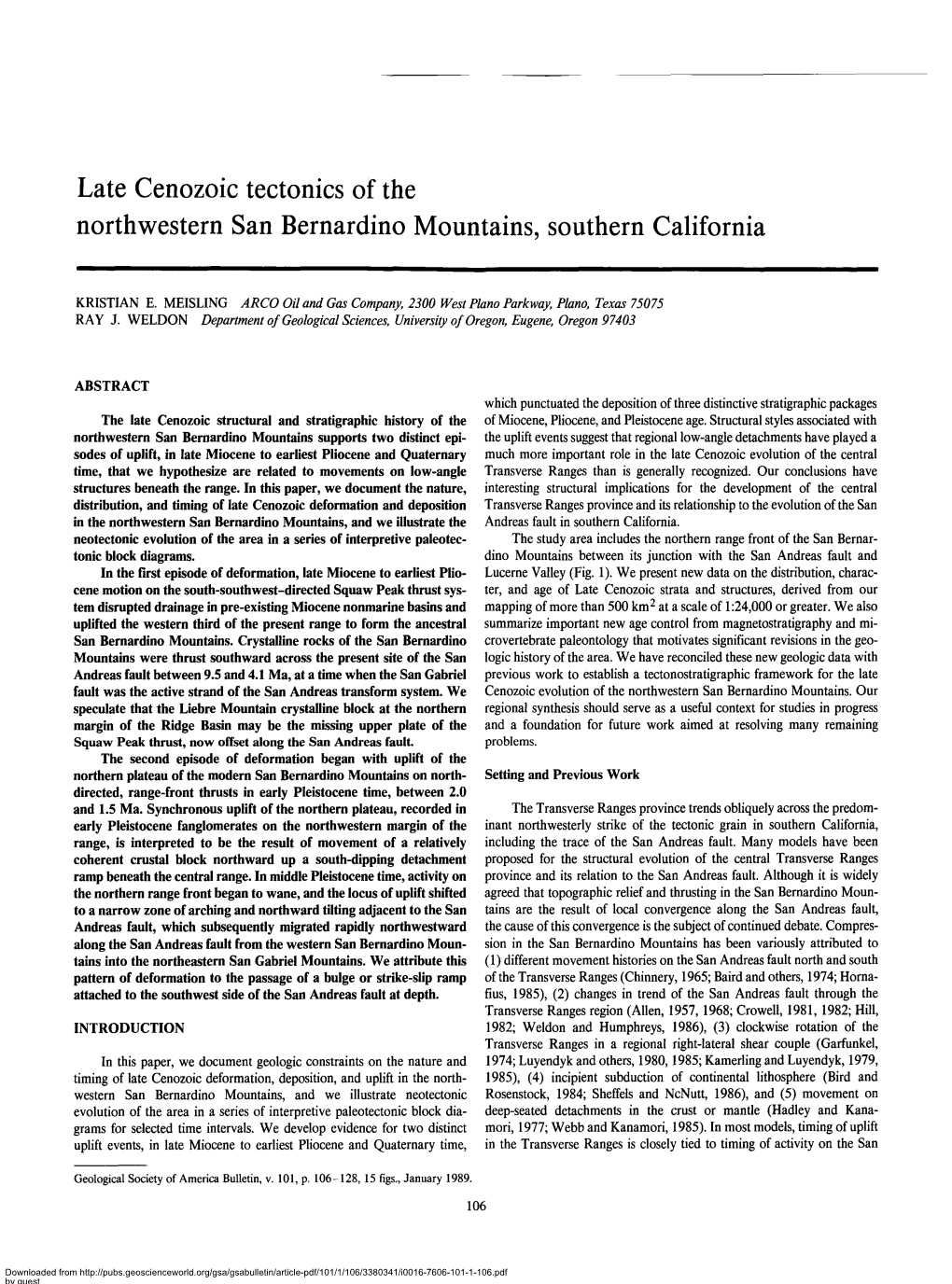 Late Cenozoic Tectonics of the Northwestern San Bernardino Mountains, Southern California