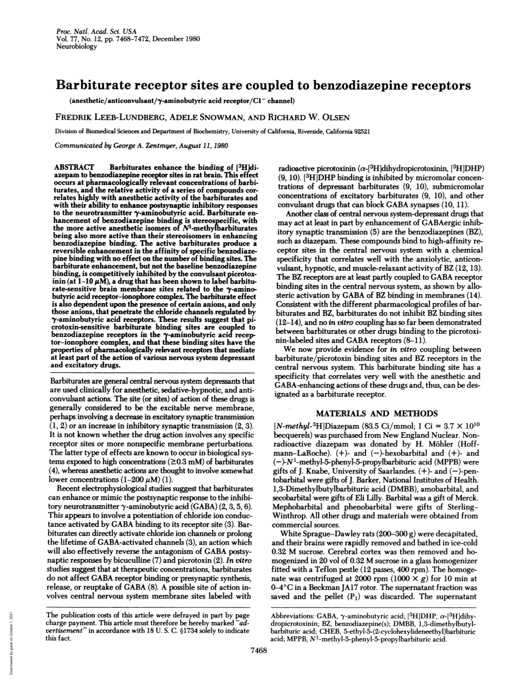 Barbiturate Receptor Sites Are Coupled to Benzodiazepine Receptors