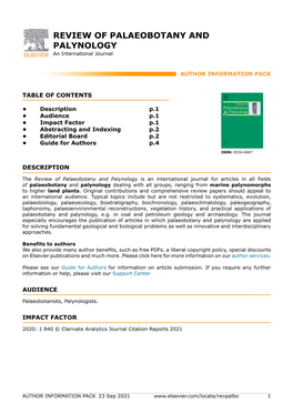 REVIEW of PALAEOBOTANY and PALYNOLOGY an International Journal