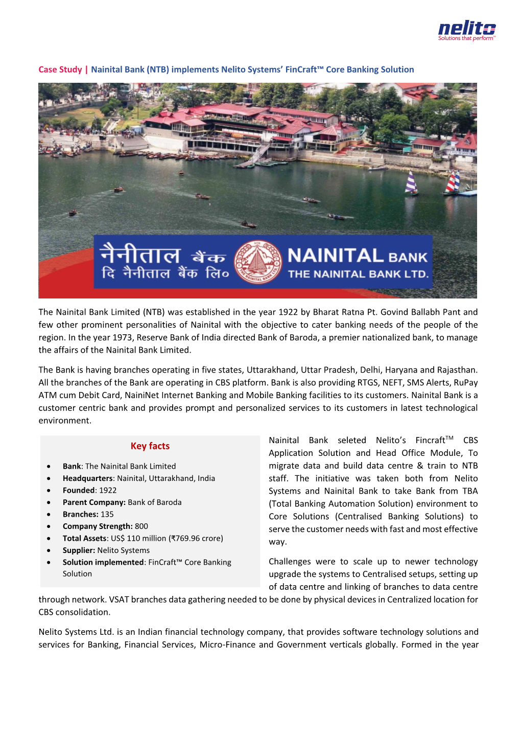 Nainital Bank (NTB) Implements Nelito Systems' Fincraft™ Core Banking