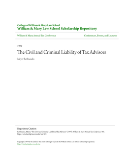 THE CIVIL and CRIMINAL LIABILITY of TAX ADVISORS by MEYER ROTHWACKS