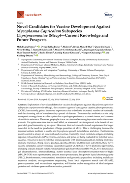 Novel Candidates for Vaccine Development Against Mycoplasma Capricolum Subspecies Capripneumoniae (Mccp)—Current Knowledge and Future Prospects