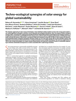 Techno–Ecological Synergies of Solar Energy for Global Sustainability