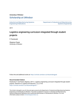 Logistics Engineering Curriculum Integrated Through Student Projects