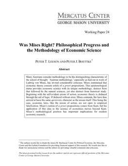 Mises, Kant, and the Methodology of Economic Science