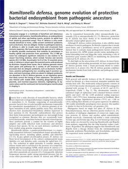 Hamiltonella Defensa, Genome Evolution of Protective Bacterial Endosymbiont from Pathogenic Ancestors