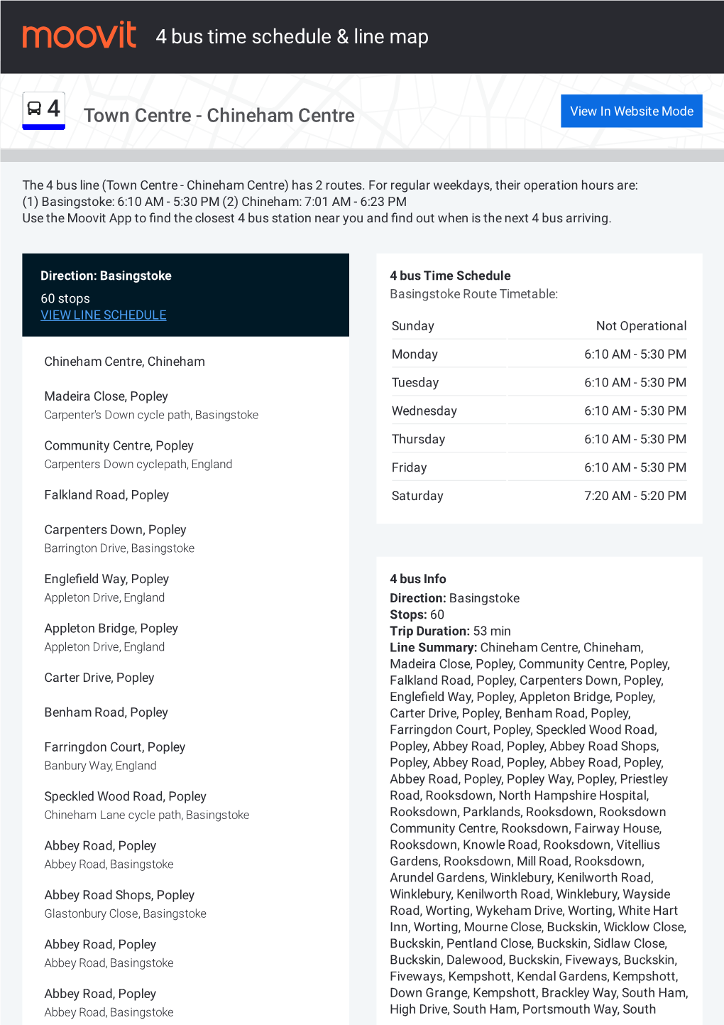 4 Bus Time Schedule & Line Route