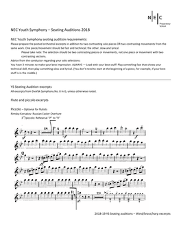 NEC Youth Symphony – Seating Auditions 2018