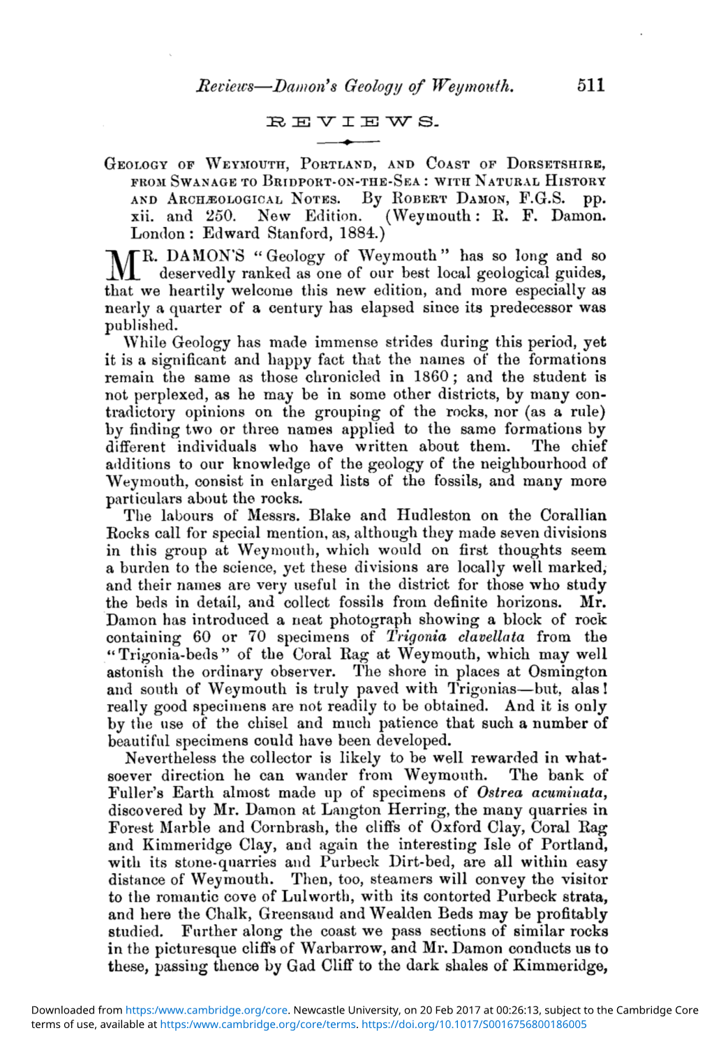 I.—Geology of Weymouth, Portland, and Coast of Dorsetshire, From