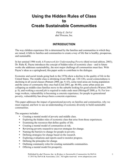 Using the Hidden Rules of Class to Create Sustainable Communities