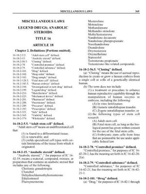 Miscellaneous Laws Legend Drugs; Anabolic Steroids