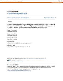 Kinetic and Spectroscopic Analysis of the Catalytic Role of H79 in the Methionine Aminopeptidase from Escherichia Coli