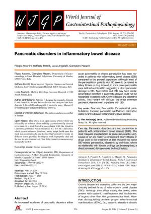 Pancreatic Disorders in Inflammatory Bowel Disease