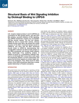 Structural Basis of Wnt Signaling Inhibition by Dickkopf Binding To