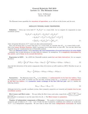 General Relativity Fall 2019 Lecture 11: the Riemann Tensor