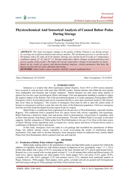 Physicochemical and Sensorical Analysis of Canned Bubur Pedas During Storage
