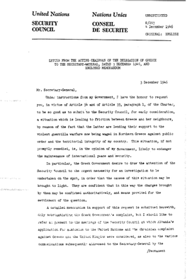 United Nations Nutions Unies UNRCSTRICTRD SECURITY S/20! CONSEIL 4 December 1946 COUNCIL DE SECURITE ORIGINAL: EJ'iglish