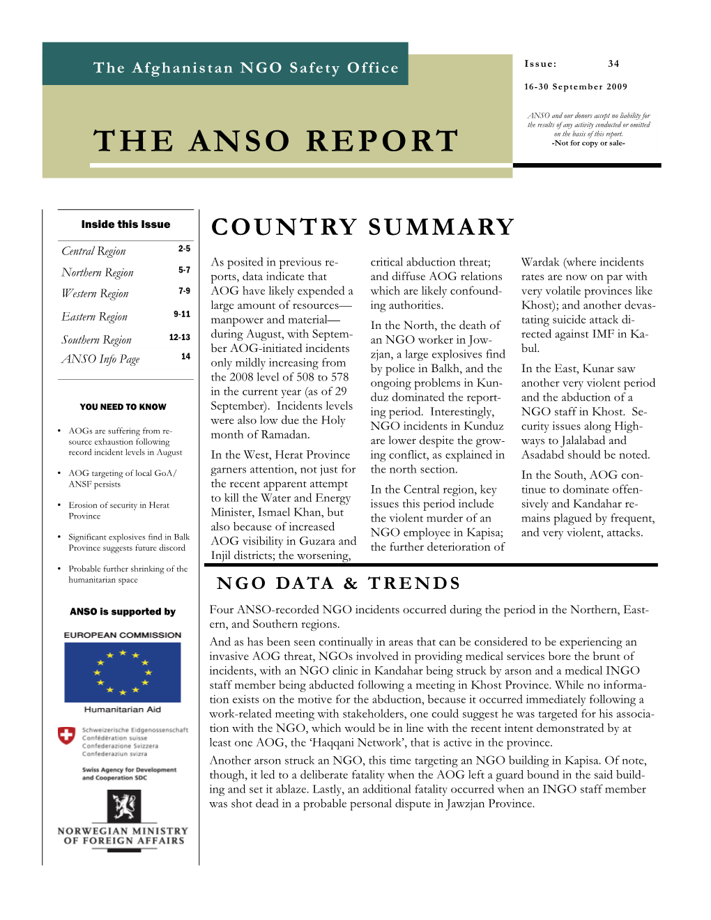 THE ANSO REPORT -Not for Copy Or Sale