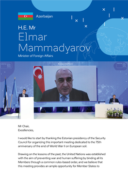 Azerbaijan, Foreign Minister, H.E. Mr Elmar Mammadyarov