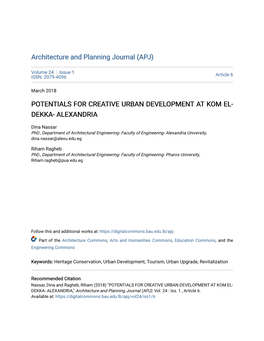 Potentials for Creative Urban Development at Kom El- Dekka- Alexandria