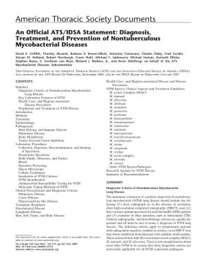 Diagnosis, Treatment, and Prevention of Nontuberculous Mycobacterial Diseases