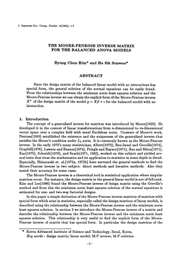 The Concept of a Generalized Inverse for Matrices Was Introduced by Moore(1920)