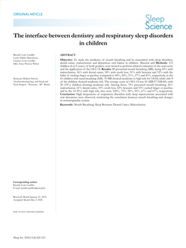 The Interface Between Dentistry and Respiratory Sleep Disorders in Children