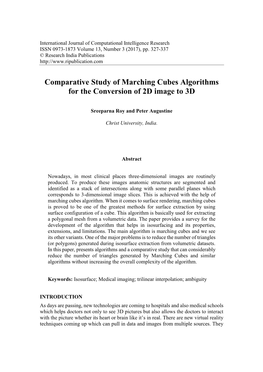 Comparative Study of Marching Cubes Algorithms for the Conversion of 2D Image to 3D