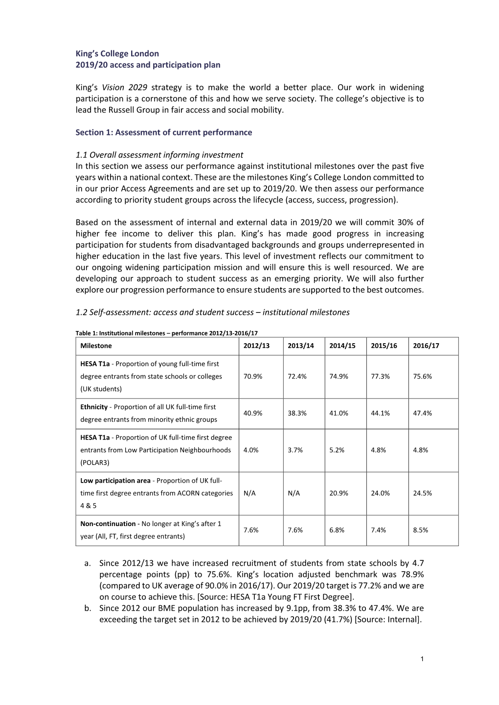 King's College London 2019/20 Access and Participation Plan King's