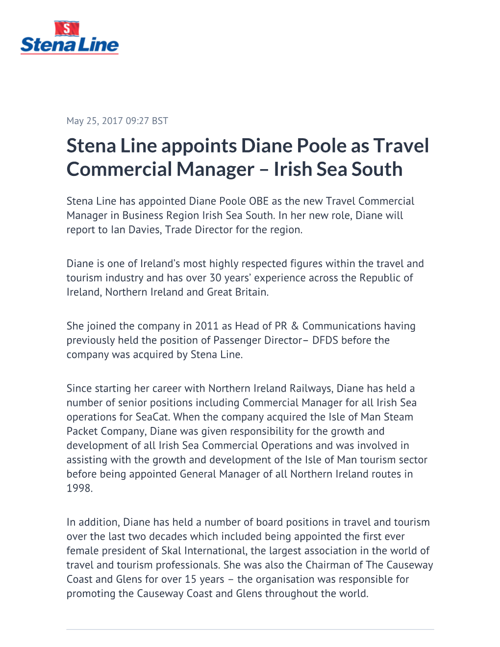 Stena Line Appoints Diane Poole As Travel Commercial Manager – Irish Sea South