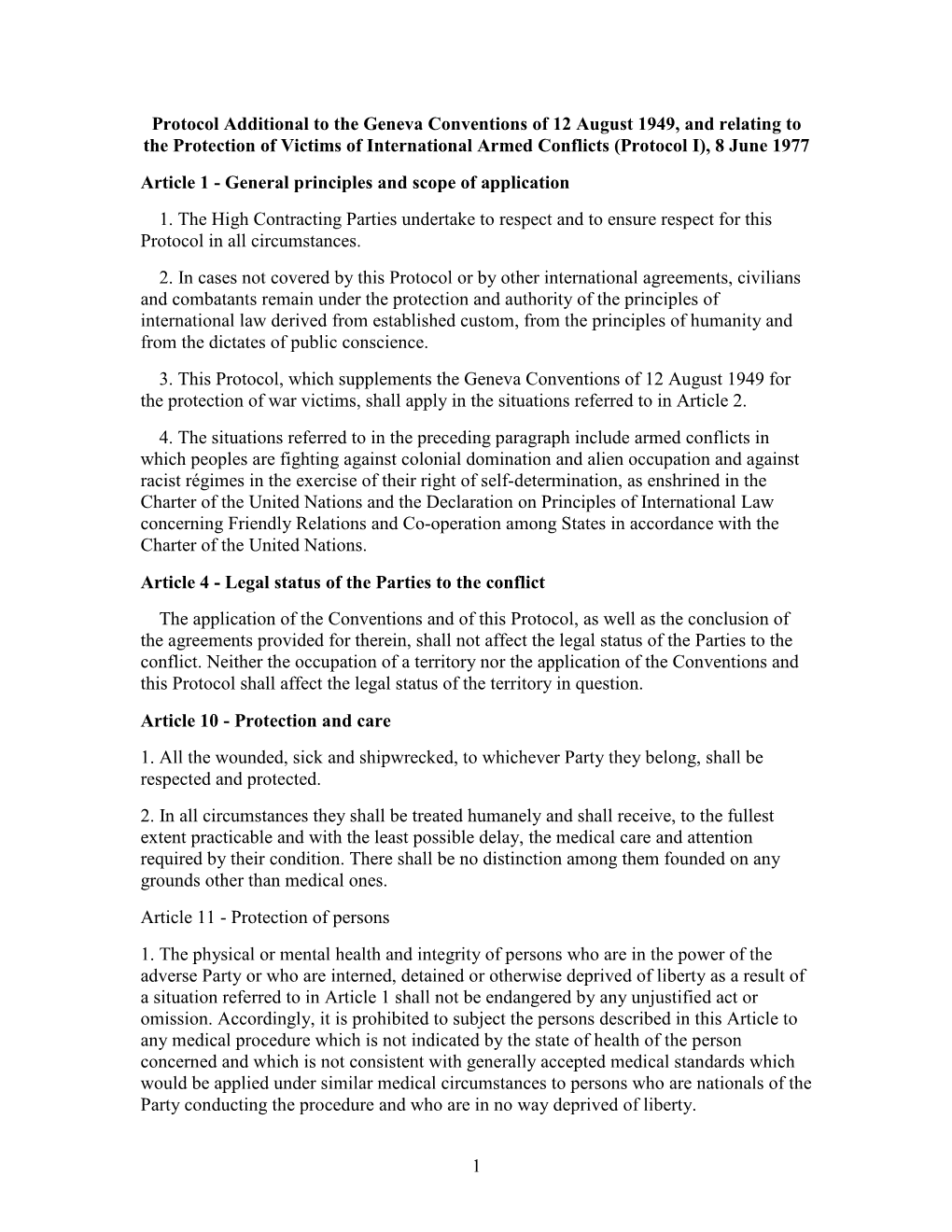 1 Protocol Additional to the Geneva Conventions of 12 August 1949