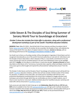 Little Steven & the Disciples of Soul Bring Summer of Sorcery World