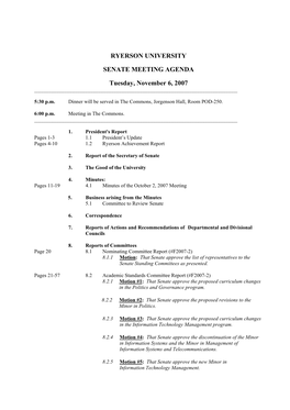 RYERSON UNIVERSITY SENATE MEETING AGENDA Tuesday