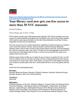 Your Library Card Now Gets You Free Access to More Than 30 NYC Museums