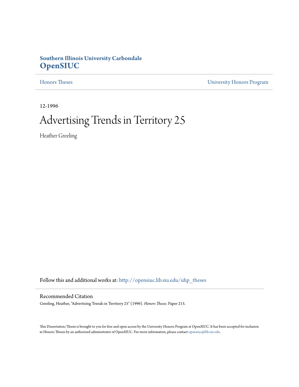 Advertising Trends in Territory 25 Heather Greeling