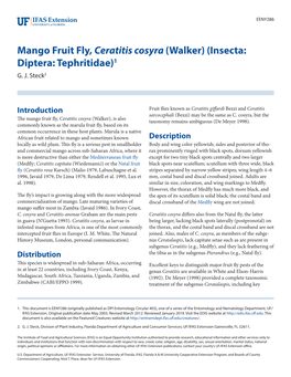 Mango Fruit Fly, Ceratitis Cosyra (Walker) (Insecta: Diptera: Tephritidae)1 G