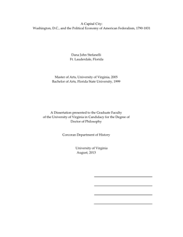 A Capital City: Washington, D.C., and the Political Economy of American Federalism, 1790-1831