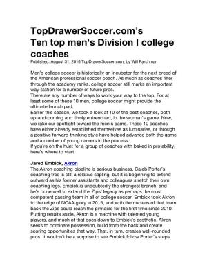 Topdrawersoccer.Com's Ten Top Men's Division I College Coaches