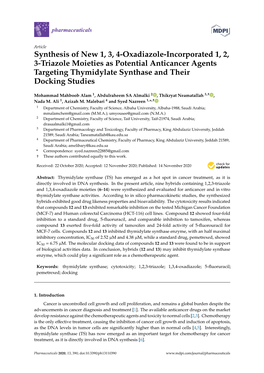 Synthesis of New 1, 3, 4-Oxadiazole-Incorporated 1, 2, 3-Triazole Moieties As Potential Anticancer Agents Targeting Thymidylate Synthase and Their Docking Studies