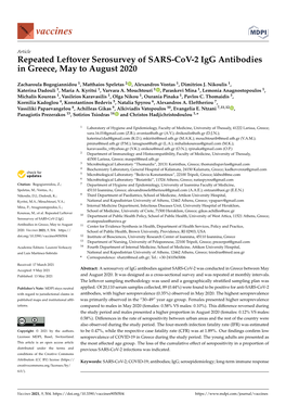 Repeated Leftover Serosurvey of SARS-Cov-2 Igg Antibodies in Greece, May to August 2020
