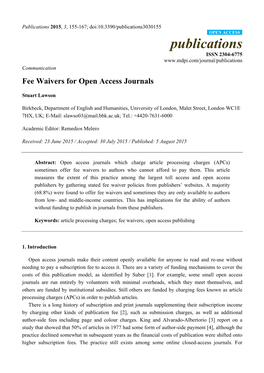 Fee Waivers for Open Access Journals
