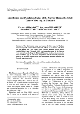 Distribution and Population Status of the Narrow-Headed Softshell Turtle Chitra Spp
