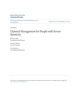 Optimal Management for People with Severe Spasticity Jeffrey S