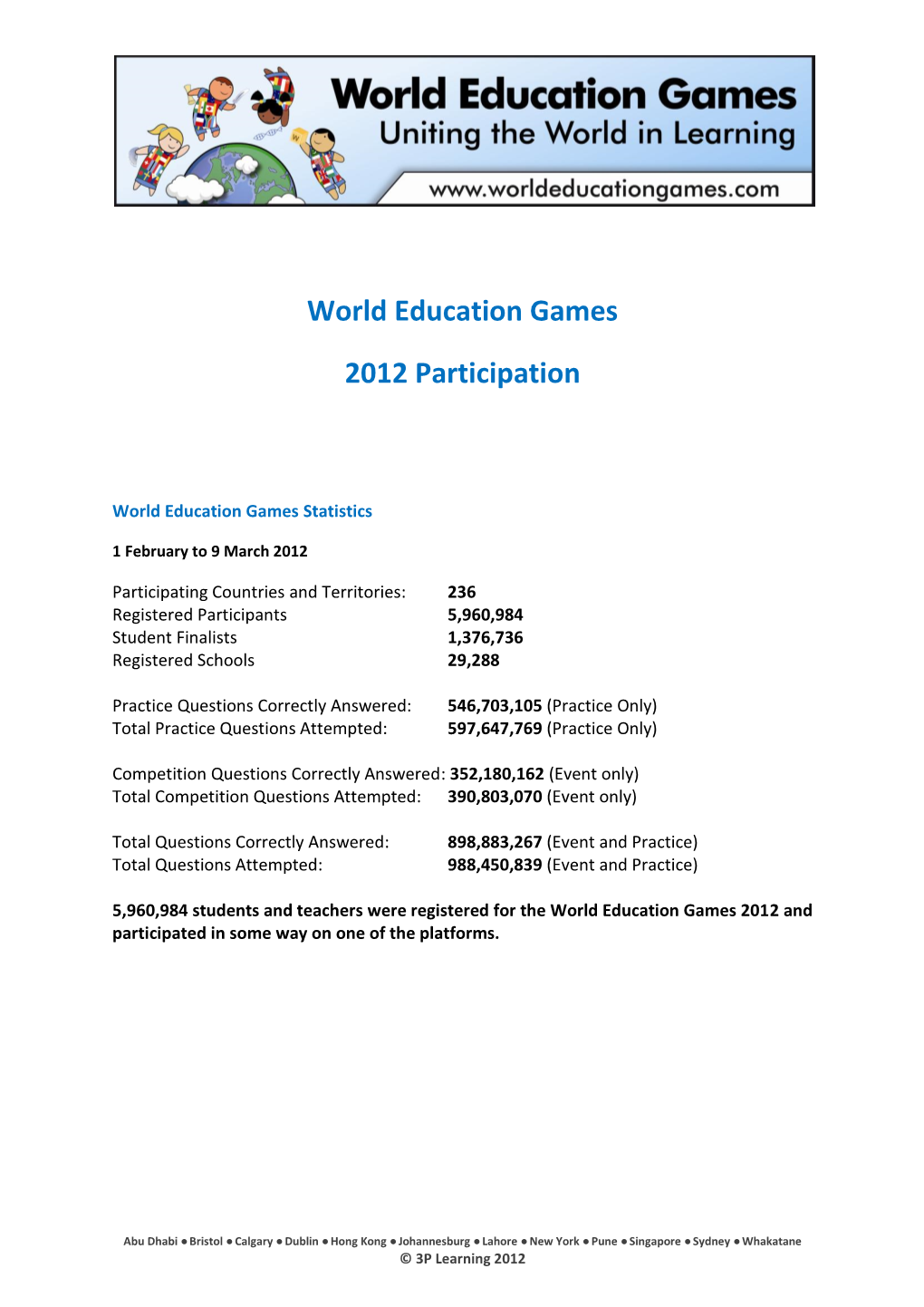 World Education Games 2012 Participation