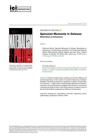 Spinozist Moments in Deleuze: Materialism As Immanence’, in Materialism and Politics, Ed