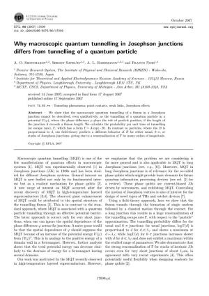 Why Macroscopic Quantum Tunnelling in Josephson Junctions Differs from Tunnelling of a Quantum Particle