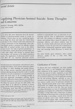 Legalizing Physician-Assisted Suicide: Some Thoughts and Concerns
