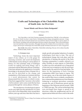 Crafts and Technologies of the Chalcolithic People of South Asia: an Overview