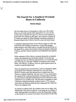 The Search for a Southern Overland Route to California Page 1 of 12 X