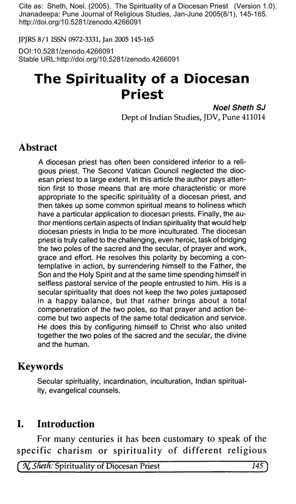 The Spirituality of a Diocesan Priest Noel Sheth SJ Dept of Indian Studies, JDV, Pune 411014